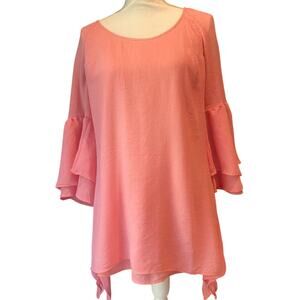 Indigo Soul Ladies Size Small blouse pink coral bell sleeves flowy boho cottage